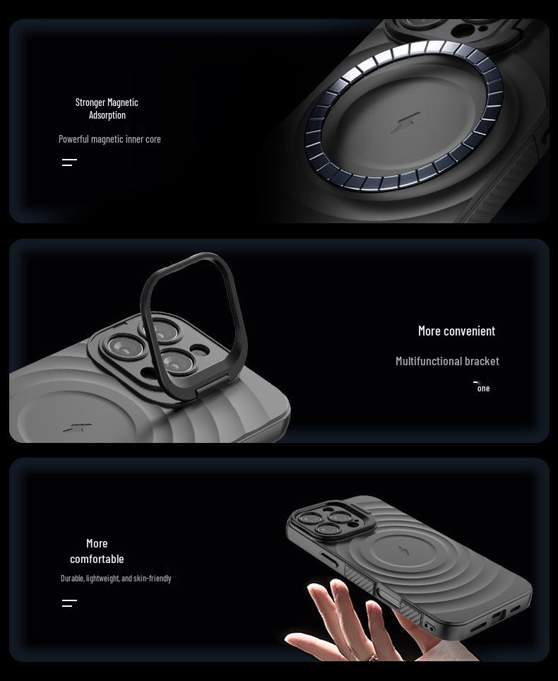 Wave Pattern iPhone 17 Pro Max Case with Magnetic Lens Holder, Apple 16/15 Compatible, Drop-Proof, Cross-Border Design