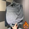 Herren Pullover mit Rundhalsausschnitt und Prägung, Trendy: Herbst/Winter Lässiger Samt-Kapuzenpullover mit langen Ärmeln