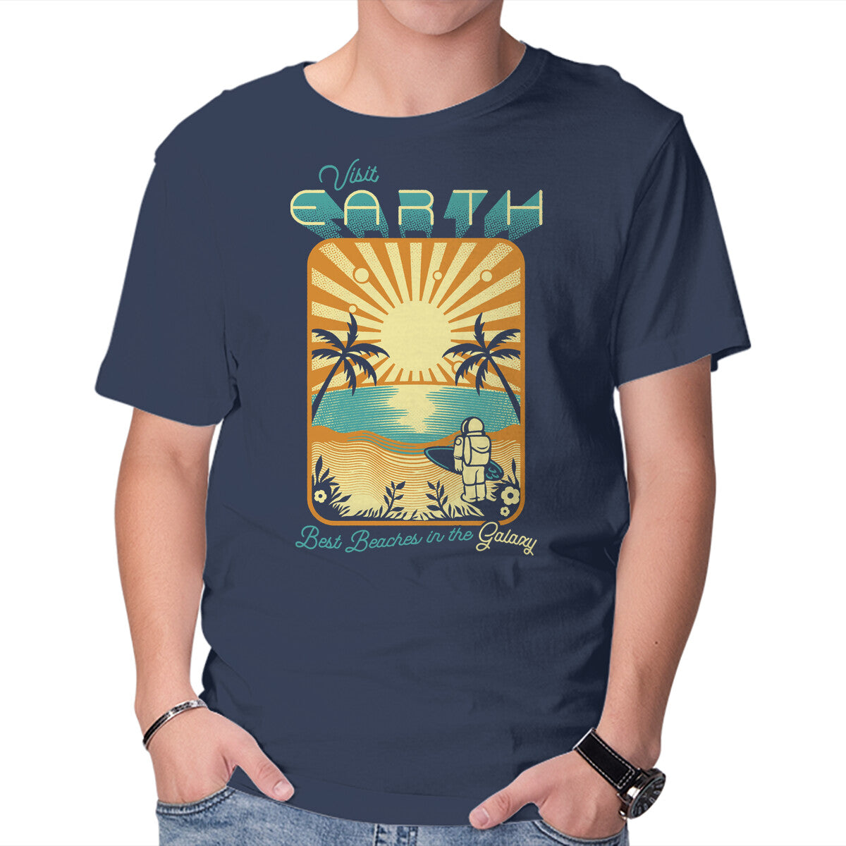 Unisex Crew Neck T-Shirt Best Beaches In The Galaxy Graphic Short Sleeve Casual Tee L