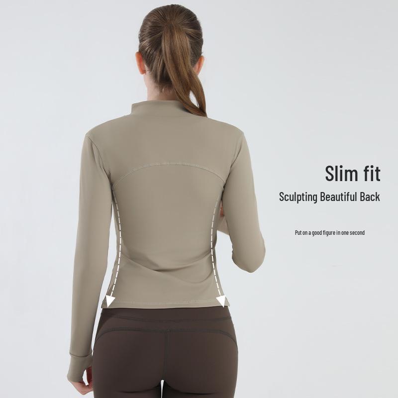 Women's Slim Fit Stand Collar Fitness Jacket and Yoga Pants Set for Autumn/Winter