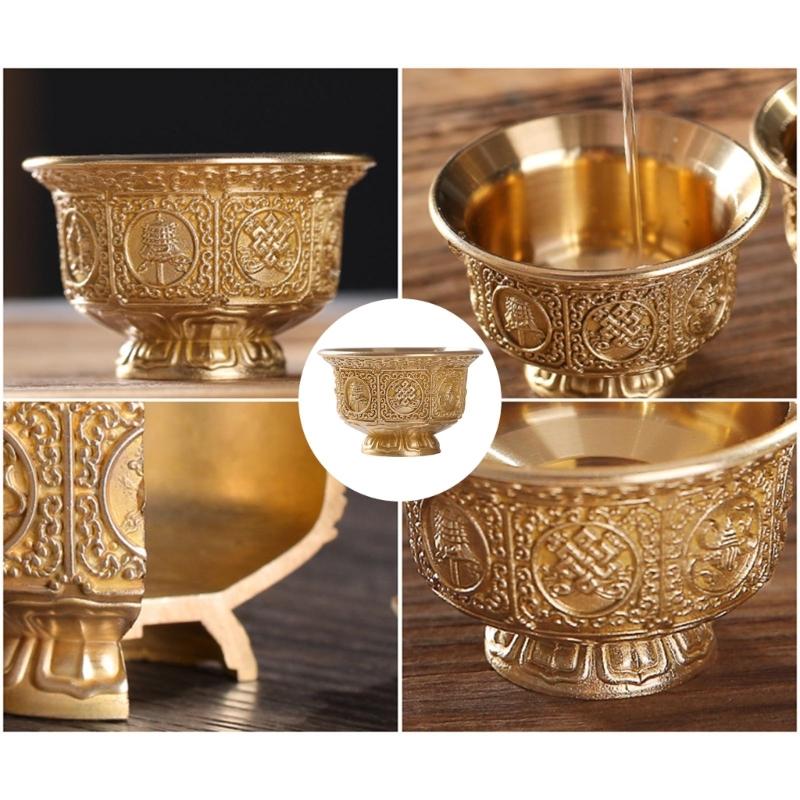 Cultural Tibetan Eight Auspicious Symbols Offering Cup Holy Water Bowl for Devotional Use Spiritual Home Decoration