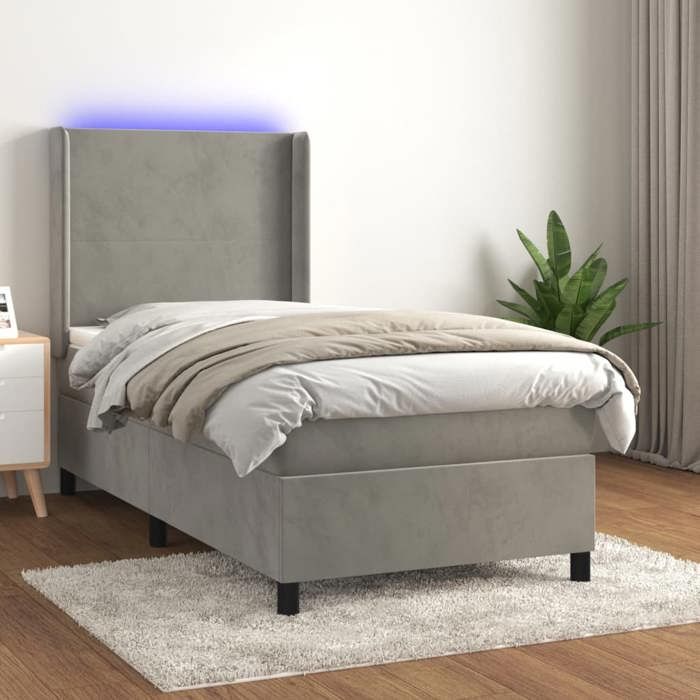 VidaXL Sommier à Lattes de Lit avec Matelas et LED, Lit Rembourré, Lit Simple, Lit Adulte de Chambre à Coucher Intérieur, 3139421