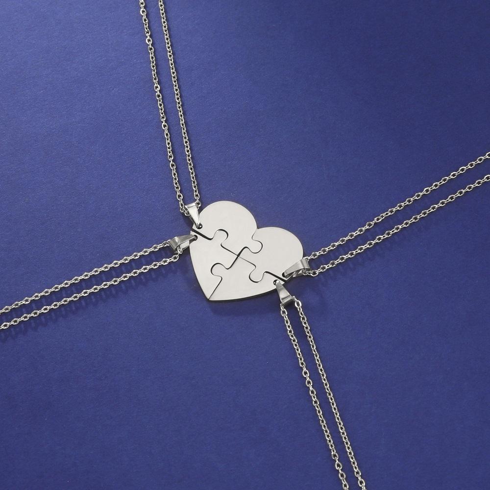 Teamer Engraved Name Heart Puzzles Pendant Necklace Custom Name Stainless Steel Necklace Valentine New Year Family Friend Gift