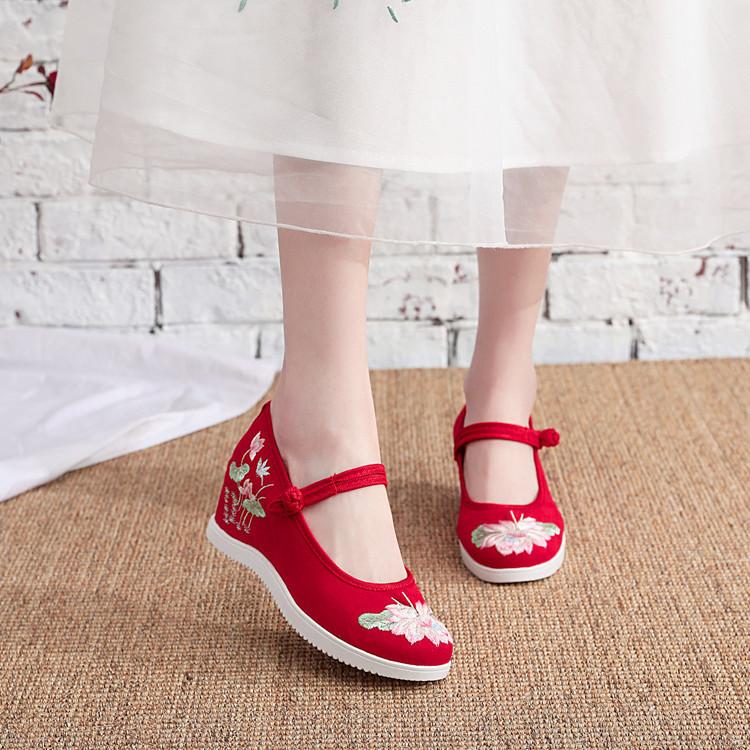 Fashion Chinese - Style Embroidered Wedge Mary Janes | Hanfu & Qipao - Friendly Daily Commute Ancient - Style Shoes
