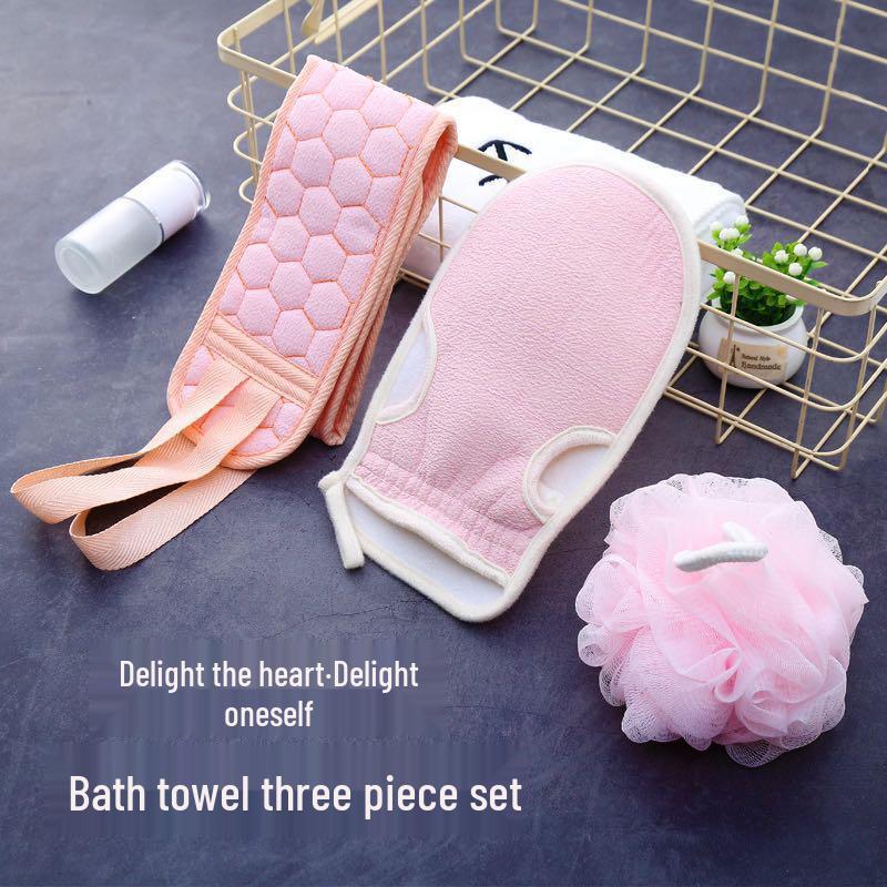Exfoliating Towel Set: Three-Piece Bath Ball & Long Back Scrubber for Deep Cleaning