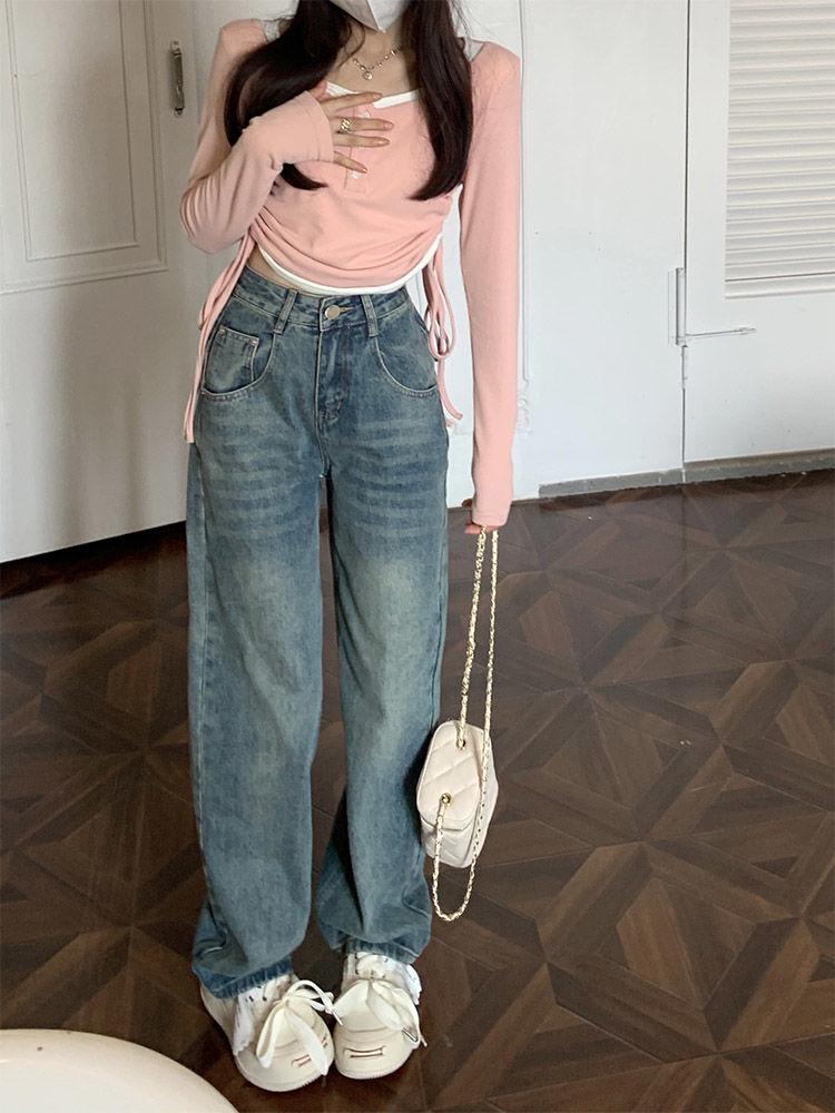 Women's Retro High-Waist Wide-Leg Jeans - Spring/Autumn 2025