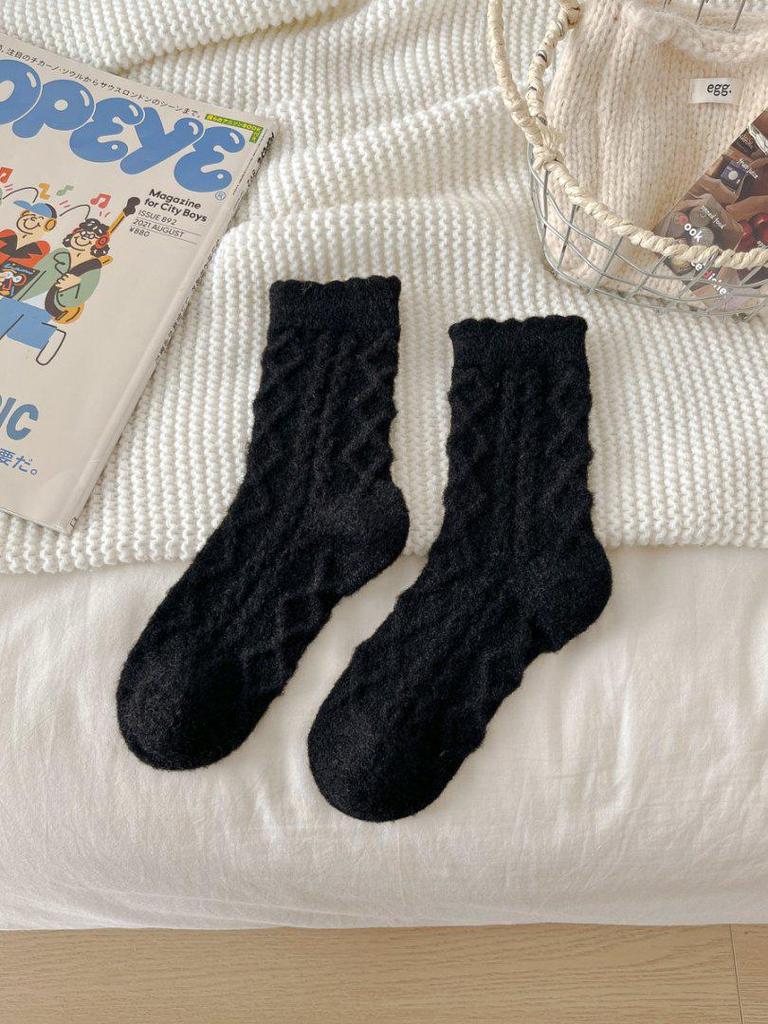 Women's Plush Mid-Calf Socks with Thick Velvet Lining - Australian Wool, Warm Autumn/Winter Style, Cozy Home Floor Length.