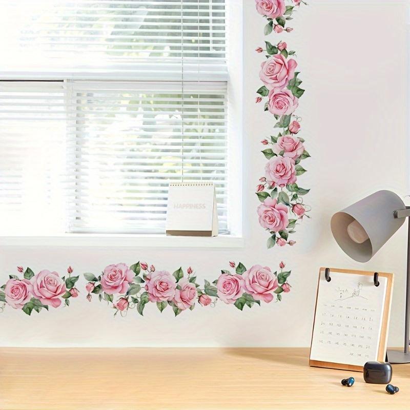 Rose and Green Leaf Floral Wall Sticker, Self-adhesive PVC Waterproof Mural, for Living Room, Bedroom, or Wardrobe Decoration Removable Home Wall Art
