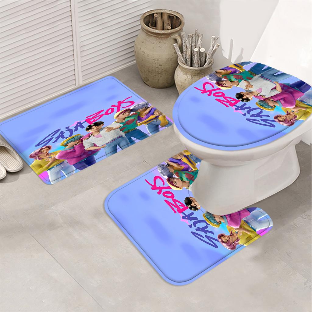 Snowman Print Toilet Bathroom Mat And Shower Curtain Four-Piece Set