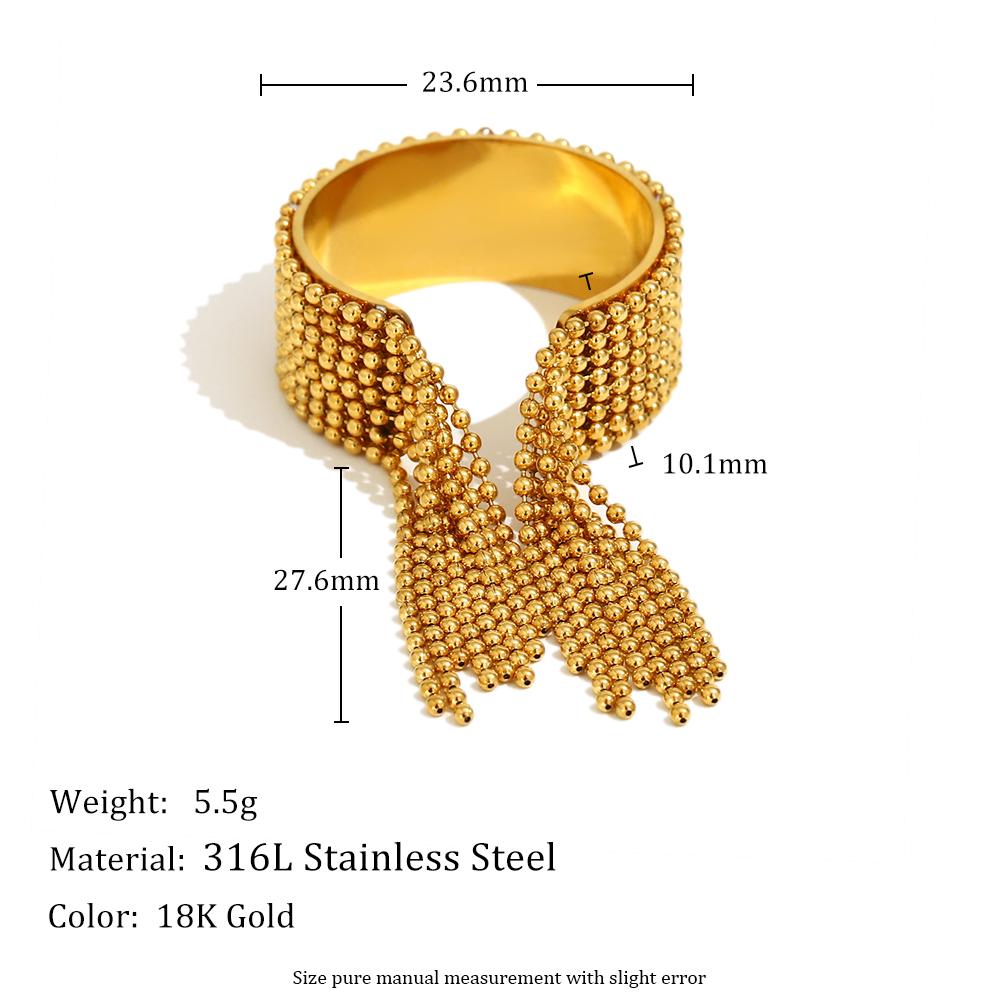 MamacitaSlay 316L Stainless Steel Chain Tassel Ring Bracelet Adjustable 18K PVD Plated Waterproof Jewelry For Women's Charm Gift