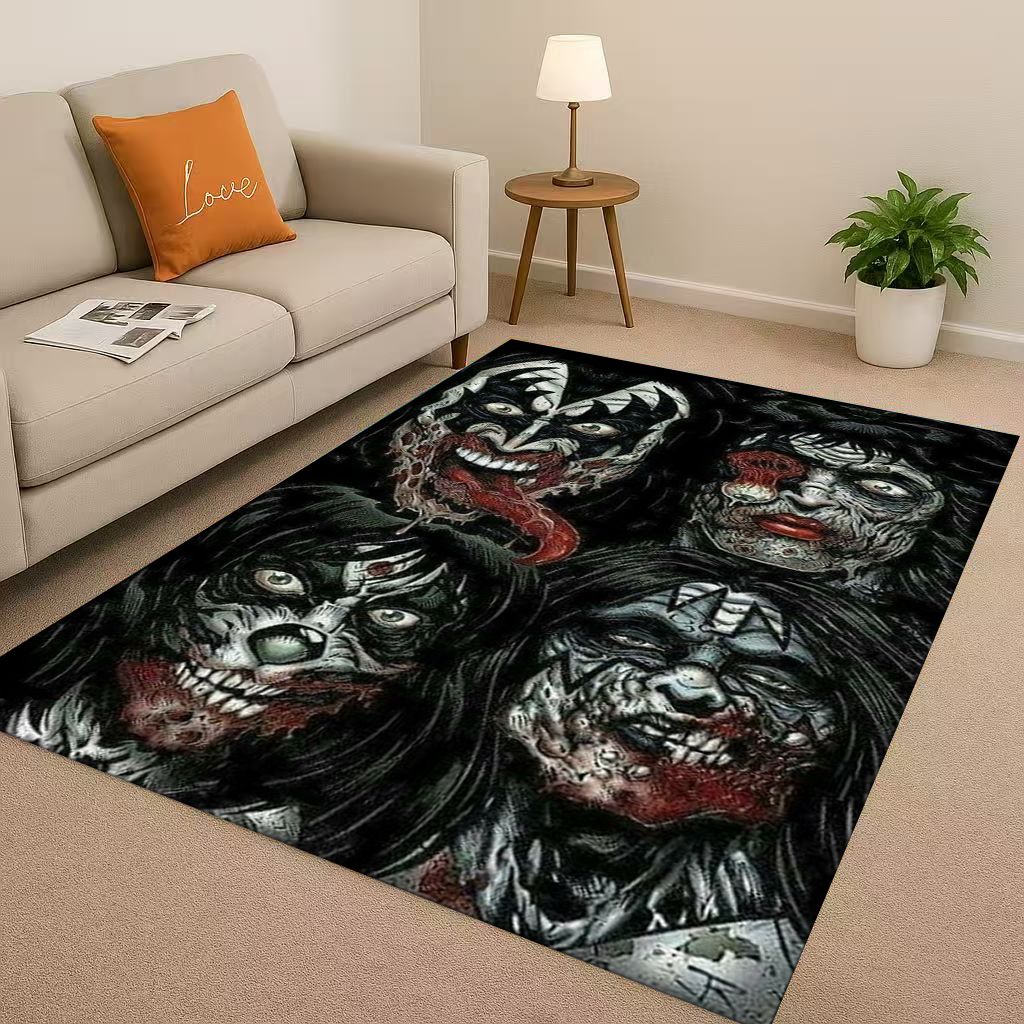 HD Kiss Rock Heavy Metal Band Gene Simmons Wohnzimmer Rutschfester Teppich für Schlafzimmer Spielzimmer Sofa, Heimdekoration Fußmatte