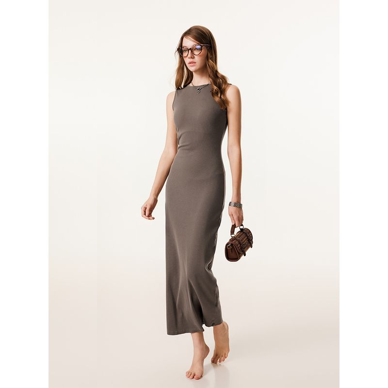 Trendy Brand Skims Slim Fit Slimming Stretch Sleeveless Vest Women Gyaru Washed Retro Sheath Slit Dress Trendy