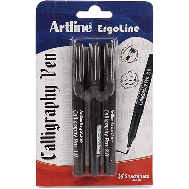 

Artline Ergoline Calligraphy Fountain Pen with 1.0,2.0 & 3.0mm nibs - Black Ink 1 Count (Pack of 1) чёрный