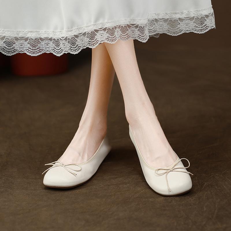 Women Flats Square Head Bow-knot Ballet Flats for Women Solid Color Soft Sole Slip-on Comfortable Shoes New Women's Flats 2024