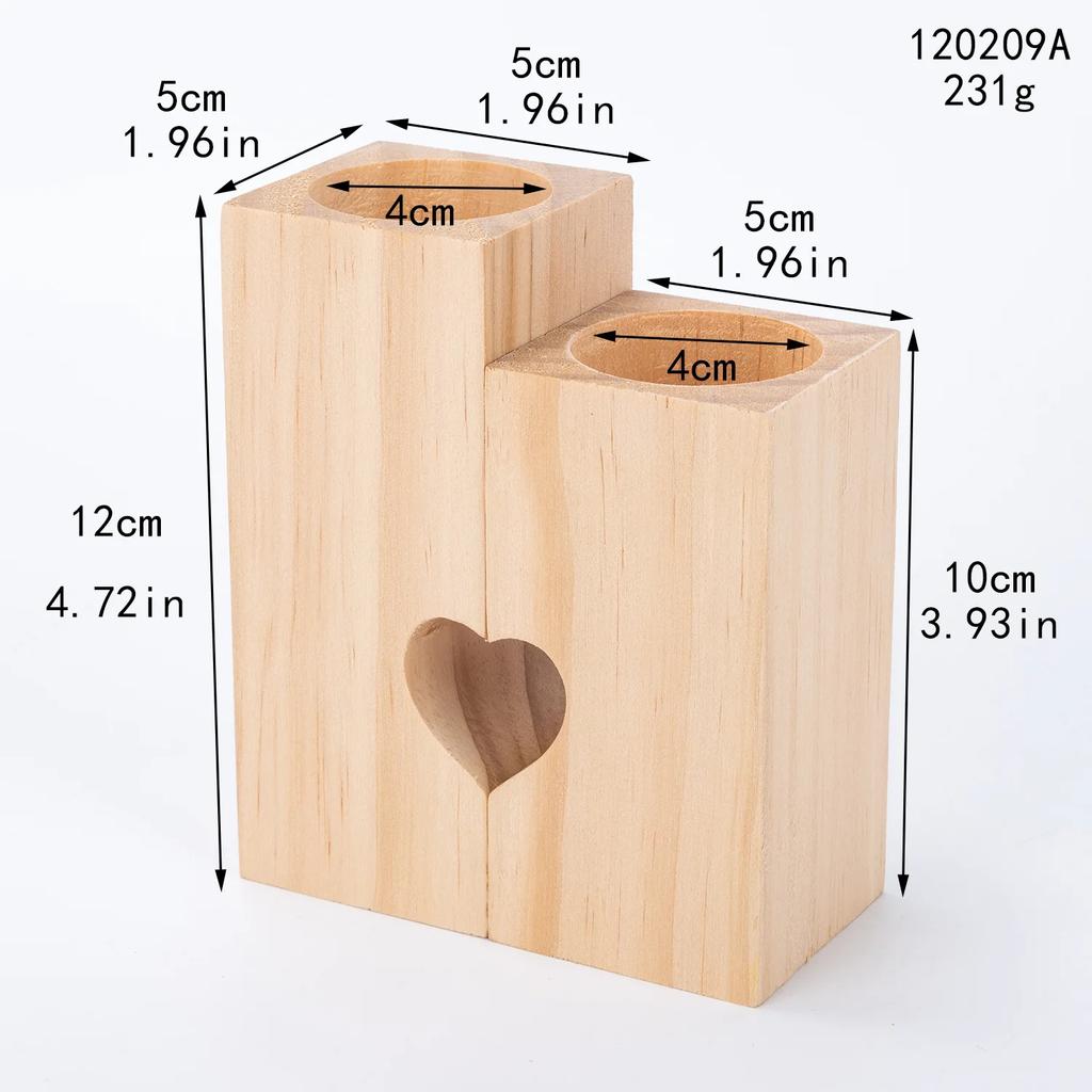 Tealight Candle Holder, Wood Candle Holders for Table, Set of 2 Combined Heart Candle Stands for Home Decor Romantic Decoration