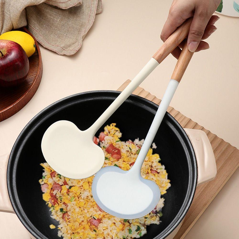 Wooden Handle Wok Spatula Spoon Silicone Cooking Spatula  Kitchen Tool Cooking Accessories