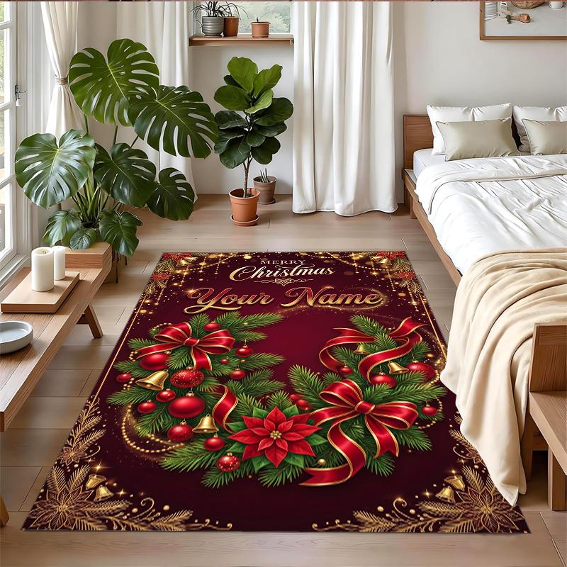 Christmas Custom Name Printed Square Area Rug Soft Non Slip Floor Carpet For Bedroom Holiday Gift