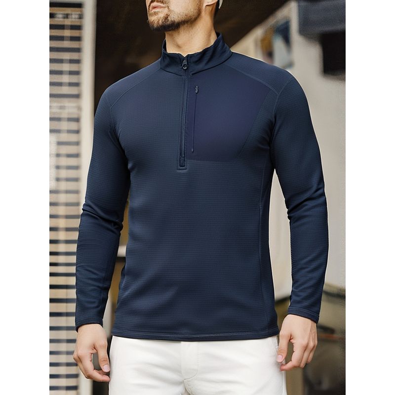 Outdoor Lightweight Sports Fitness Running Half-Zip Stand-Up Collar Sweatshirt Men's Spring and Autumn Base Layer Foreign Trade Men's T-Shirt