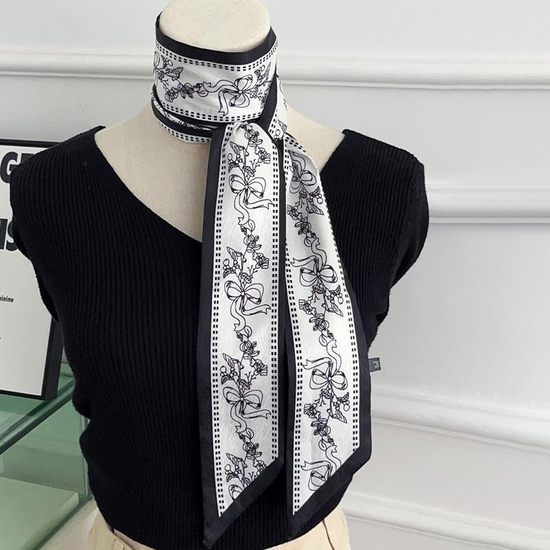 

140*6cm Long Narrow Thin Scarf for Women Ins Trendy Tie Neckerchief Vintage Long Headband Bag Tie Decoration Fashion Accessories