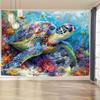 2D Artistic Sea Turtle Tapestry, Vibrant Underwater Scene Wall Hanging for Home
