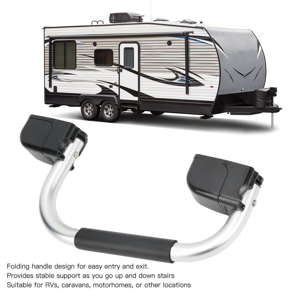 Folding RV Assist Handle with EVA Grip Aluminum Alloy Entry Door Hardware for Caravan Motorhome Trailer Entry Door Assist Bar