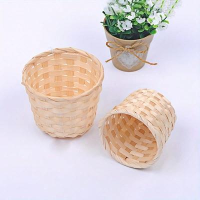 1Pc Decorative Woven Flower Basket For Home Storage And Debris Sorting - Bamboo And Wood Woven Basket With Elegant Design