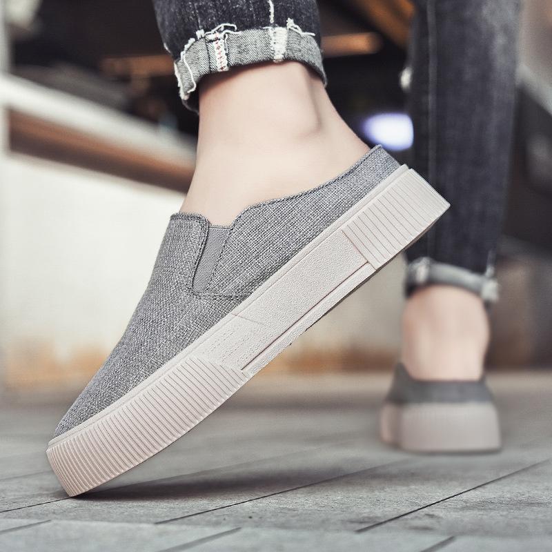 Summer Mesh Breathable Men's Shoes Trend Versatile Comfortable Simple Half Tray Fashion Board Shoes Personalized Black Pedal