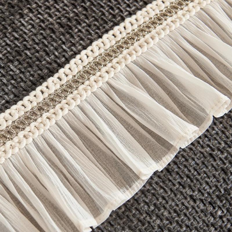 1pc Solid Texture Jacquard Chenille Sofa Cover with Ruffle Hem, for Modern Living Room Anti-Slip Couch Seat Cover Furniture