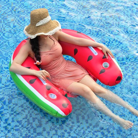 Inflatable Pool Float Chair with Cup Holders Armrests Stable U-shaped Pool Floating Chair Anti-tipping Swimming Pool Lounger for Beach