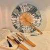 Summer With Cheongsam Portable Hand-Shaking Bamboo Fan Chinese Style Hanfu  Chinese Style Ink Silk Folding Fan Ancient Fan