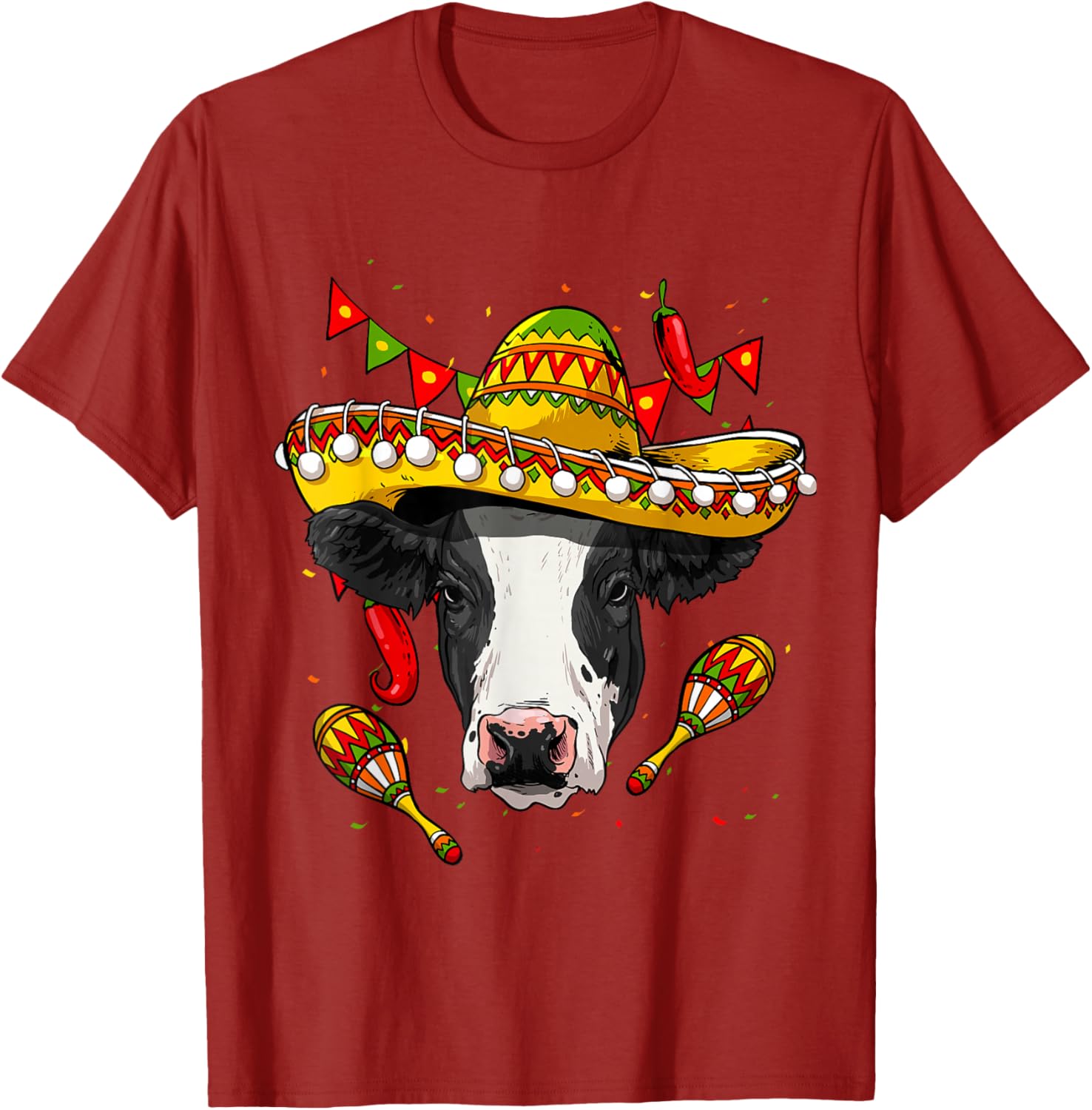 Корова Cinco De Mayo в сомбреро Мексиканская вечеринка Маракасы Графическая футболка Повседневная хлопковая футболка S