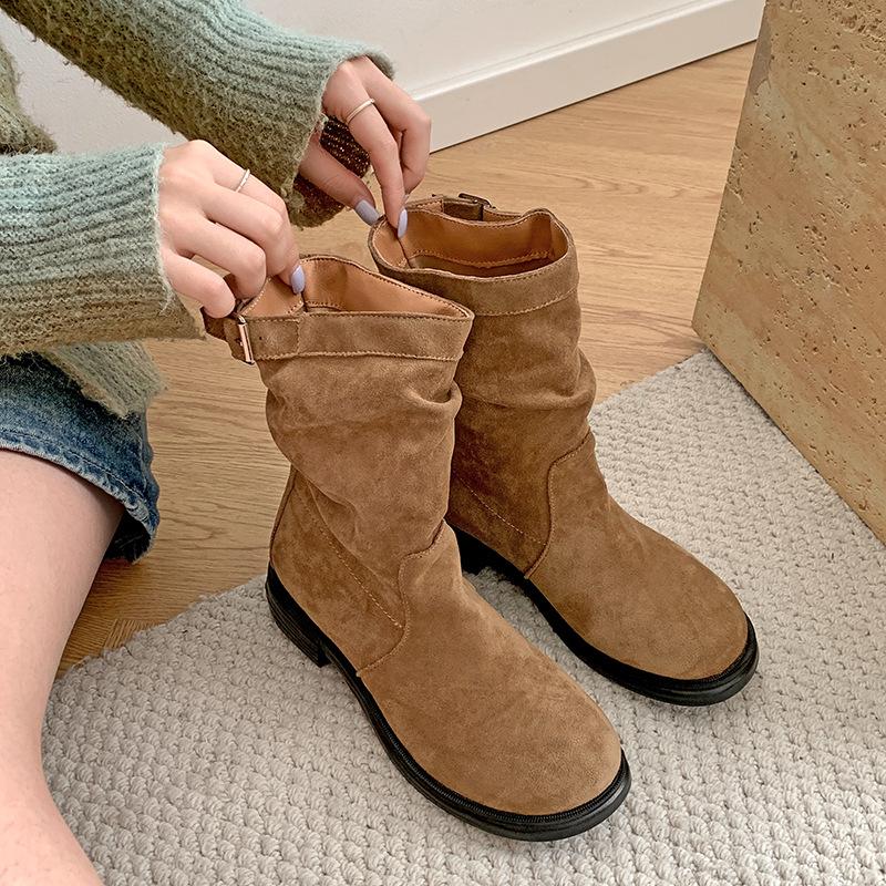 

Queen Fan retro British style thick heel Martin boots women s 2025 new autumn thin pile medium boots 40