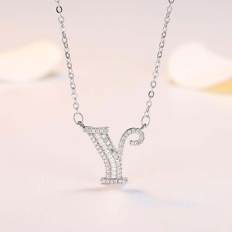Personalized Initial Pendant Necklace Copper Plated White Gold Letter Charm Women Fashion OL Style