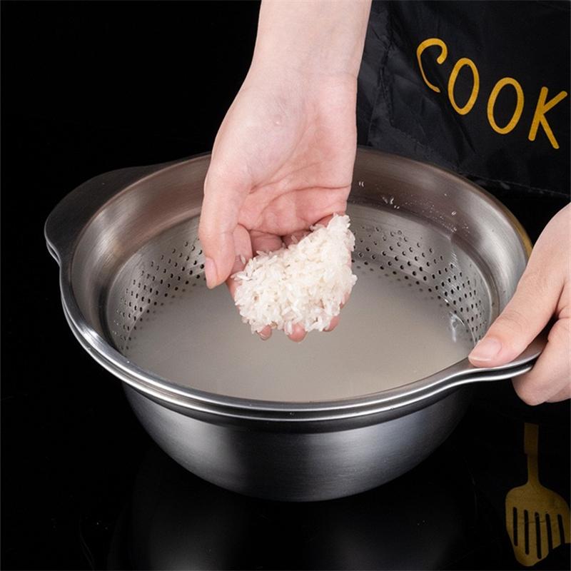 Stainless Steel Drain Basket Fruit Vegetable Washing Basin Rice Sieve Filter Kitchen Salad Egg Mixing Bowls Drainer Container