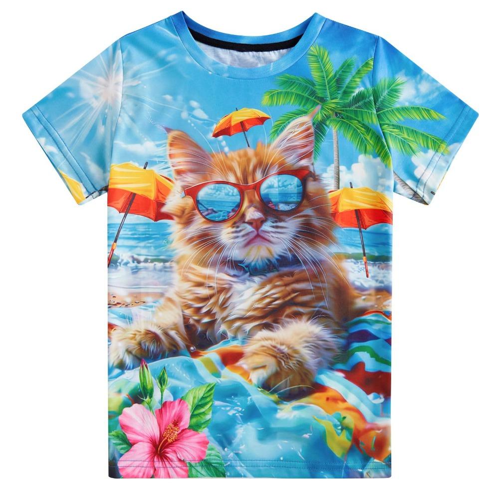3D Cute Animal Cat Print T-shirt Men Women Summer Animal Casual Tops Tees Kids Cartoon O-neck Short Sleeve T Shirt Hawaii Tshirt