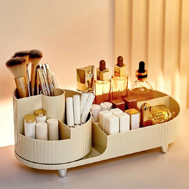 Support de Rangement Cosmétique avec Base Rotative et Compartiments Divisés pour Boîte de Rangement Cosmétique, pour Rouge à Lèvres, Boîte de Rangement pour Soins de la Peau