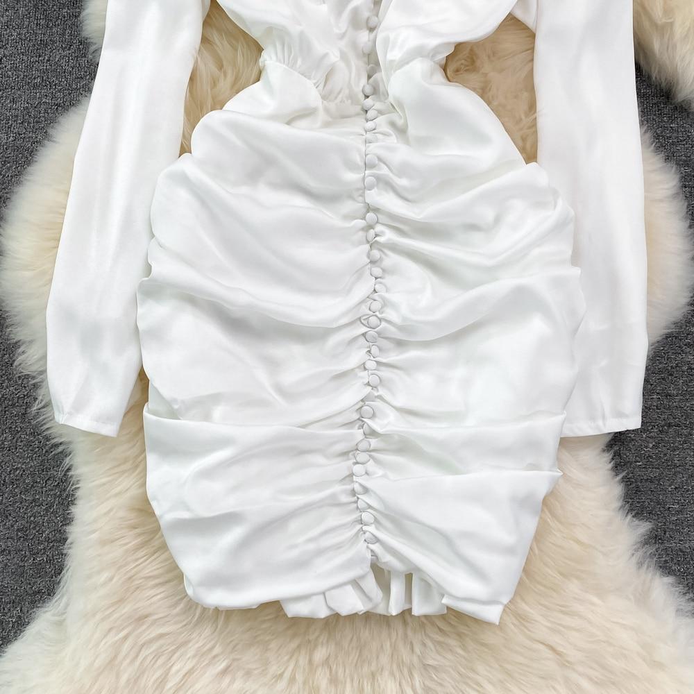 RUGOD High Quality Sexy V-neck Dress Spring 2025 New Slim Slim Pleated Ruffle Hip Wrap Short Dress Single-breasted