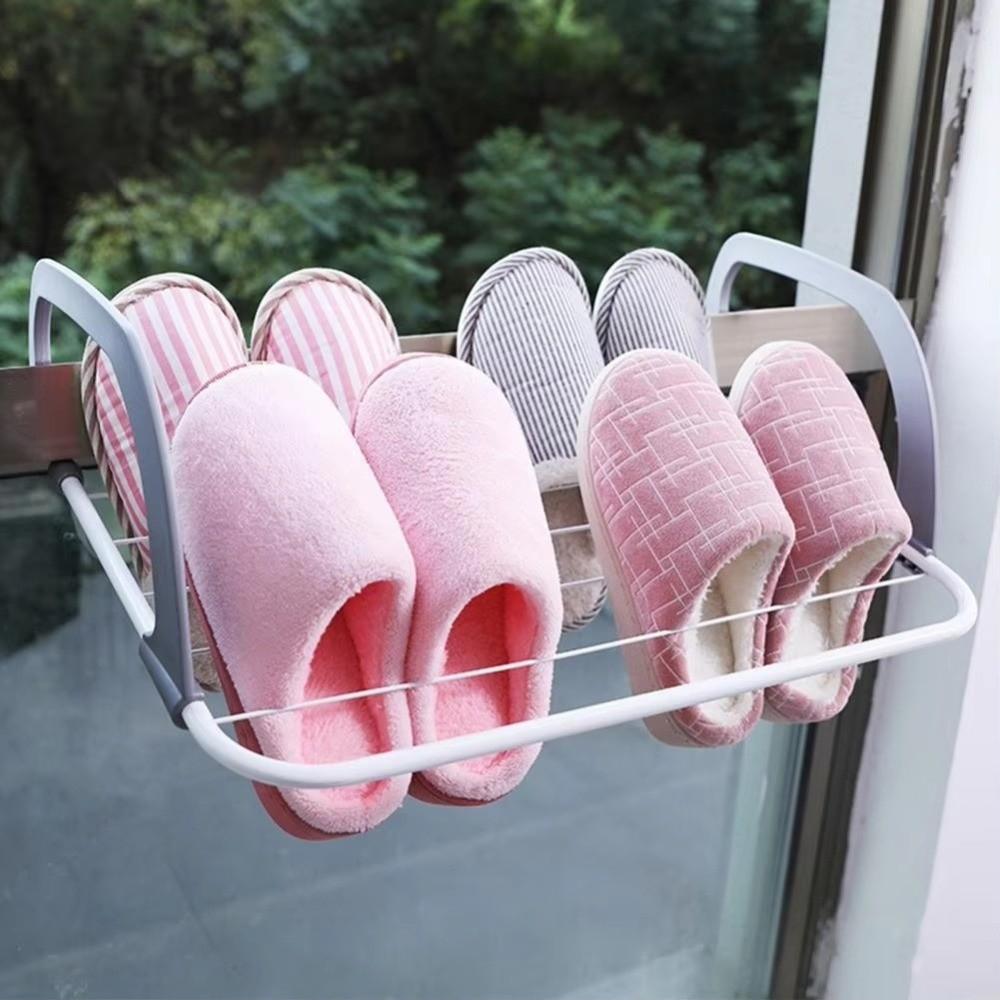 Space Saving Non-Slip Laundry Drying Hanger Foldable Shoe Storage Clothes Hanger Balcony Storage Rack Window Guardrail