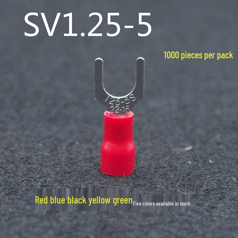 SV1.25-3.2 U-Shape Y-Fork Pre-Insulated Terminal, European Style, 0.5mm Cold-Press Brass Lug