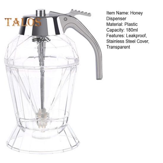 Dispenser per miele da cucina da 180 ml con coperchio in acciaio inossidabile, senza gocciolamento, in vetro, a forma di diamante, dispenser per sciroppo a tenuta stagna, bottiglia di olio d'oliva, salsa, aceto
