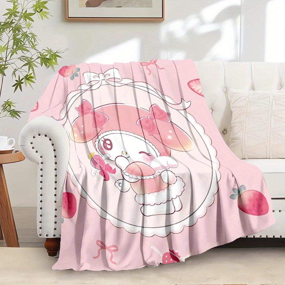 

1pc My melody, Kawaii, StrawberryDigital Print Flannel Throw Blanket, Super Soft Plush Fleece Bedspread, Multipurpose All-Season Hypoallerge 130x150cm