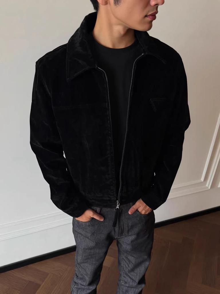Retro American Deerskin Velvet PU Leather Motorcycle Jacket - Distressed, Trendy Lapel Style for Couples and Hot Girls in Spring and Autumn.