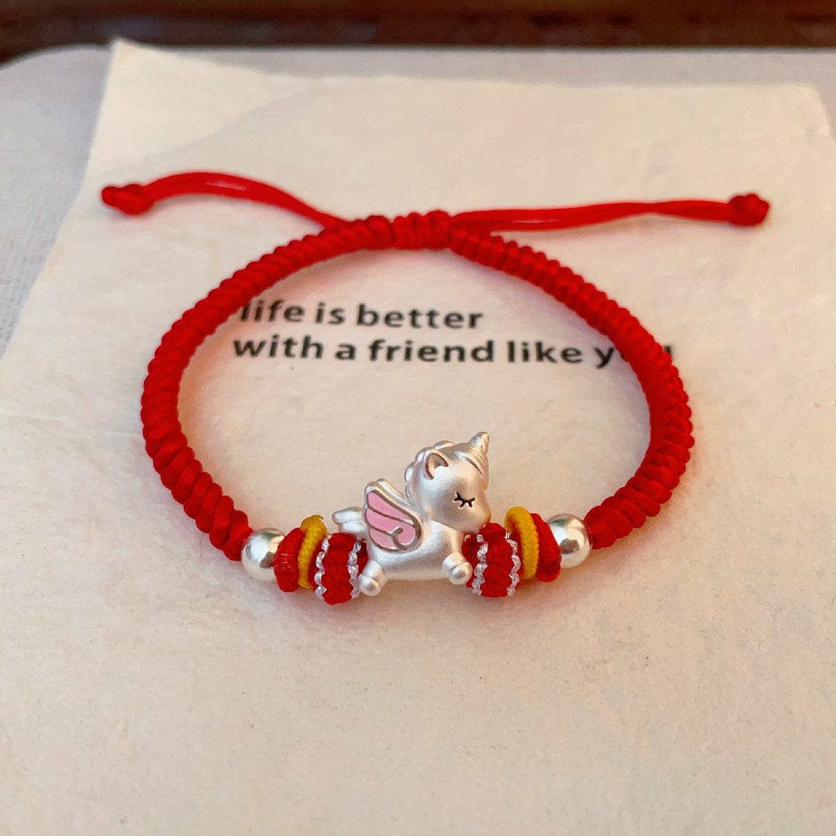 

Браслет из стерлингового серебра 999 пробы с красной нитью Единорог для удачи - Год по китайскому гороскопу, Унисекс, Для пар и детей