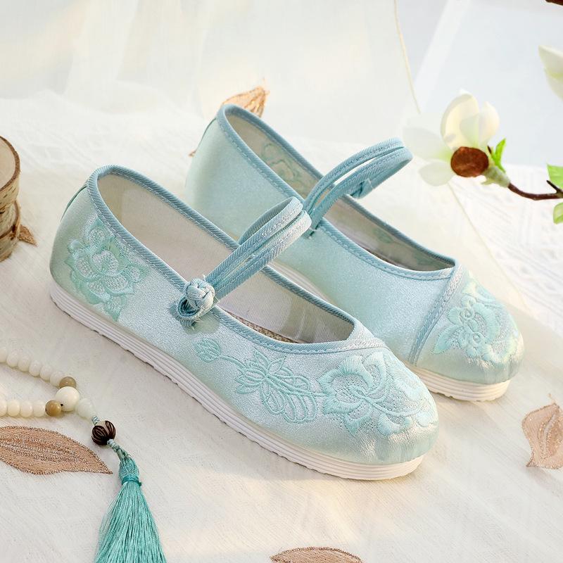 Dámské boty Hanfu - Jaro/Léto, Plochá Zenová Výšivka, Nízký Podpatek Etnický Styl pro Čajové Umělkyně