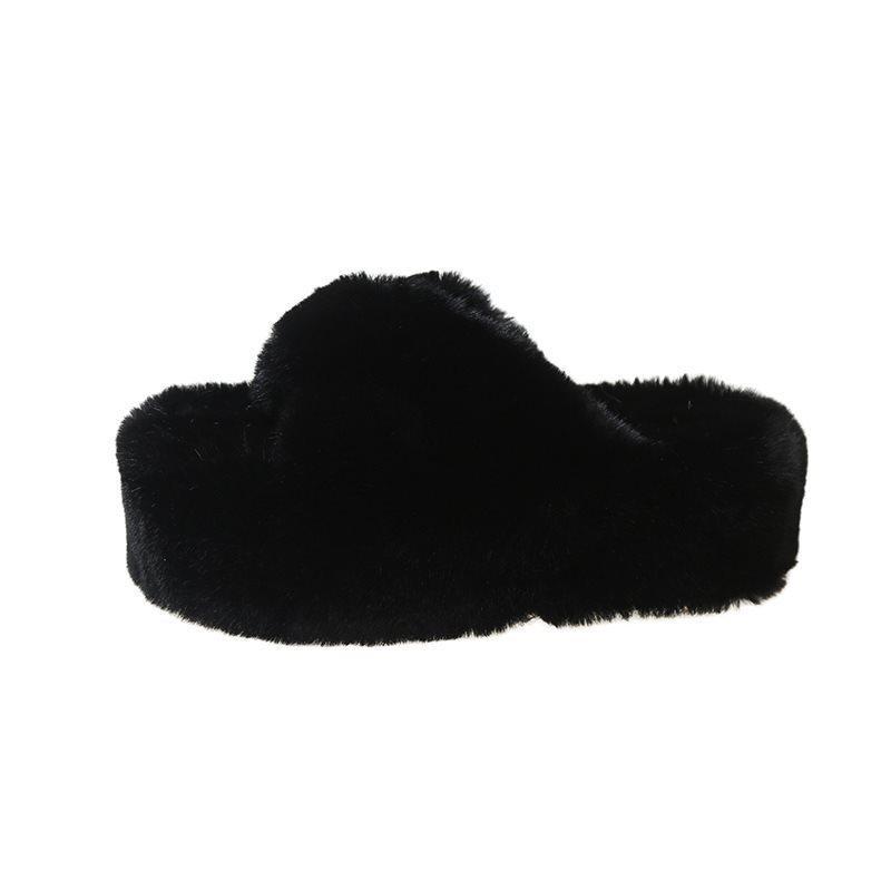 CM Slippers Cross High Heel Bottom Fluffy Fluffy Slippers Women's Autumn and Winter Muffin New 2025 Plush Super Thick 7