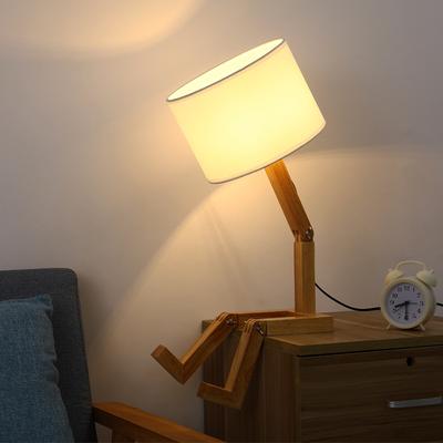 Tvar robota Dřevěná stolní lampa E14 Držák lampy 110-240V Moderní látkové Umělecké Dřevo Stolní Stolní lampa Salon Vnitřní studovna Noční světlo