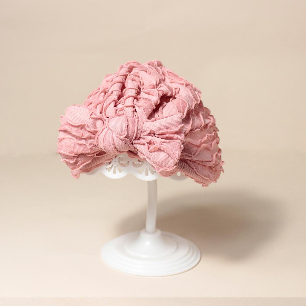 European Newborn Baby Beanie Hat with Gauze Cow Print Bow Decor, Brimless Indian-Style Infant Cap