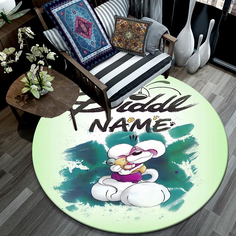 Custom Name,Diddl Pattern Round rug,Carpet Rug for Living Room Bedroom Playroom ,Non-slip Floor Mat,Holiday Gifts and Birthday Gifts.