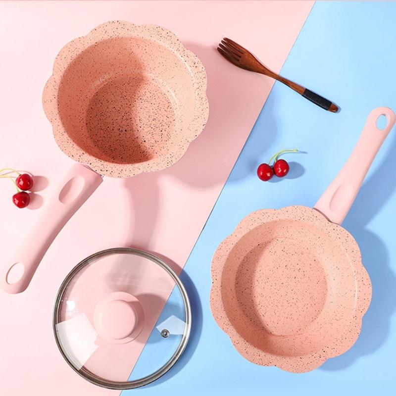 Nonstick Frying Pans Pots for Milk Boiling and Soup Making Convenient Cookware with Glass Cover Lid Food Cooking Tool