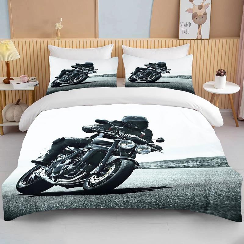 3D Motorcykel Sängkläder Set Tryck Bilar Påslakan Med Örngott Motocross Överkast Pojkar Barn Sängset King Size Hemtextilier